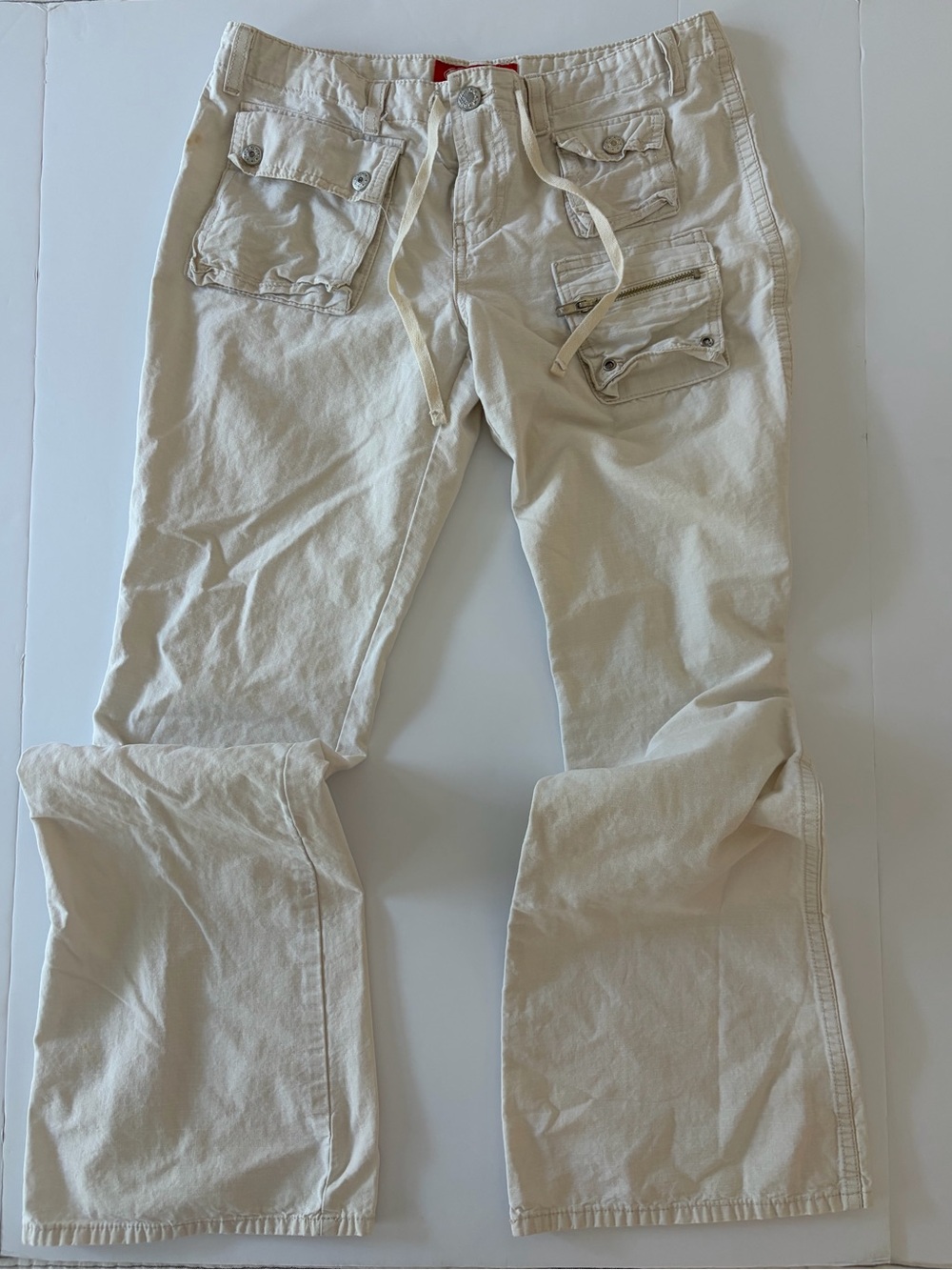 Be Bop Vintage Y2K Women’s Low Rise Utility Cargo Flare Jeans Size 7 USA Made
